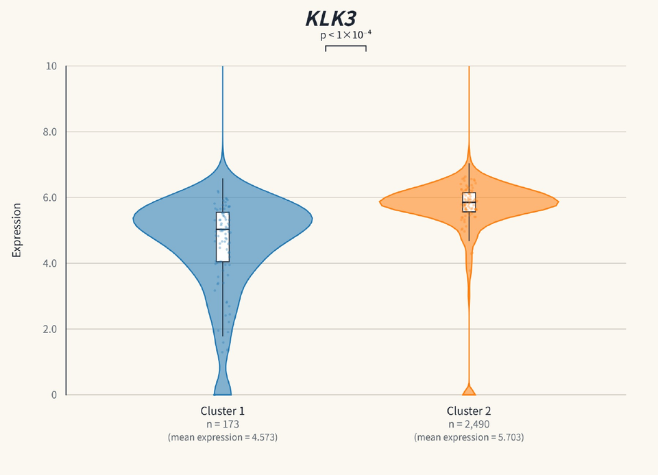 Violin plot of KLK3 expression across spatial clusters